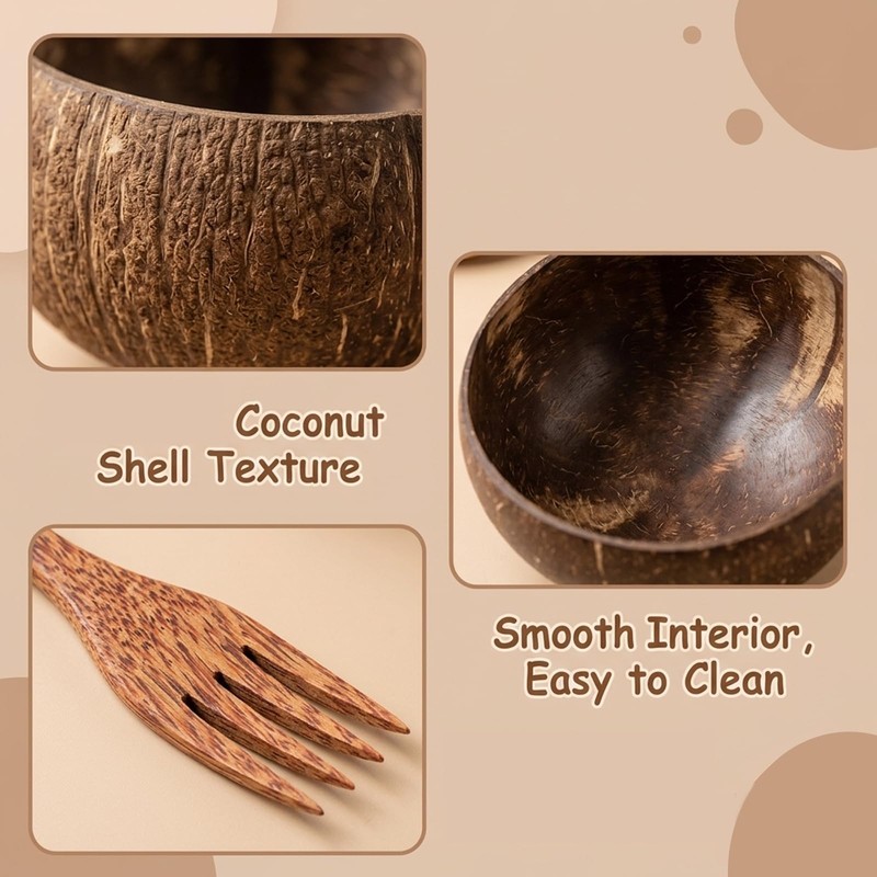 ZISHAN 3PCS Coconut Bowl Set, Large Coconut Shell Bowls for