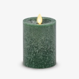 Luminara Dark Green Seaglass Flameless Candle Moving Flame Pillar, Unscented Real Wax with Recessed Edge, Timer, Battery Operated LED Candle Lights (3" x 4.5")