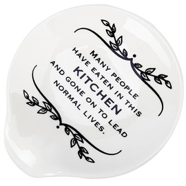 GORGECRAFT Ceramic Spoon Rest White Glossy Quote Fork Rest Holder Heat-Resistant Kitchenware Cooking Gadget Utensil Rest for Kitchen Stove Top Counter Dishwasher Safe Housewarming Gift Grandma