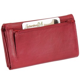 Ledershop24 RFID Women's Leather Purse Women's Purse Long Red Leather Gift Set + Exclusive Keyring, red, Women's leather wallet long - landscape format