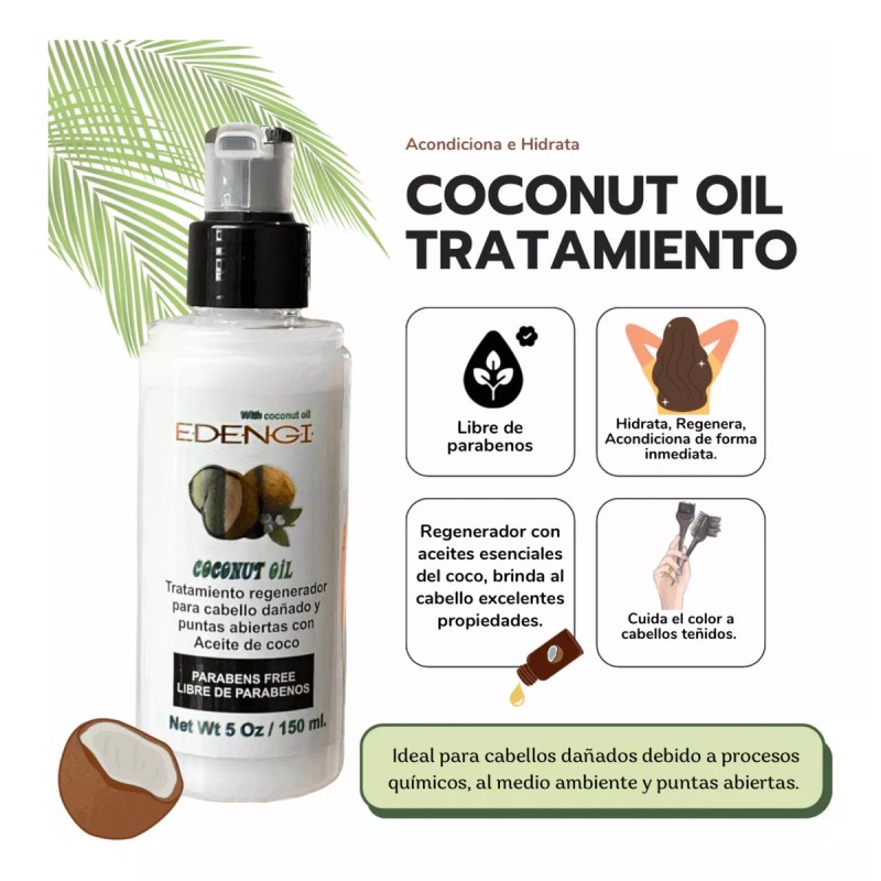 Edengi Kit 10 Tratamientos Oil Coconut Edengi 150ml Parabens Free