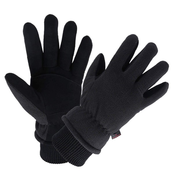 OZERO Winter Gloves Deerskin Leather Thermal Ski Glove Insulated Fleece for Snow Skiing Driving Cycling Hiking Runing Hand Warmer in Cold Weather for Men and Women Large Black