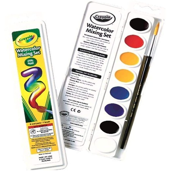 Crayola Watercolor Mixing Set with Taklon Paint Brush, 8 Paint Colors