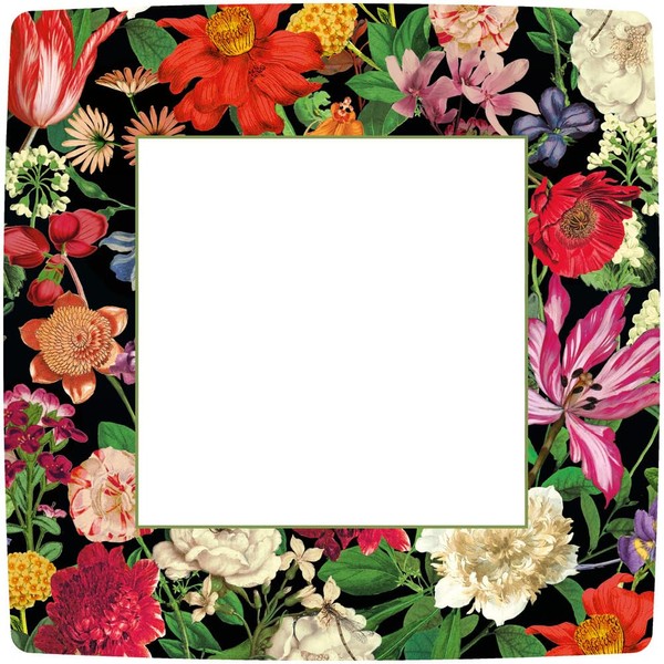 Caspari Dutch Floral Black Square Paper Dinner Plates - Includes