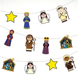 AK Giftshop Christmas Nativity Bunting Party Decorations - 12pcs / 2.5m Ribbon