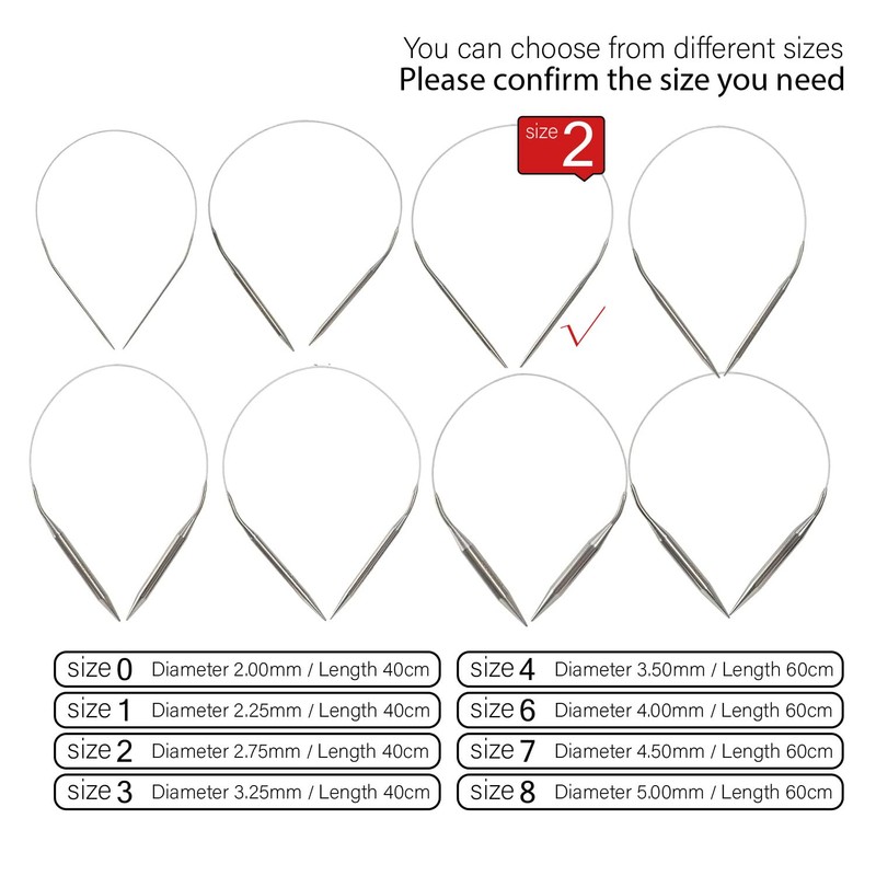 Stainless Steel Circular Knitting Needles Size 2 16inch Length Sweater