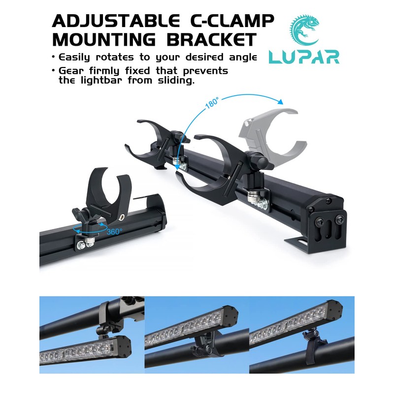 Lupar UTV Chase Lightbars C-Clamp Mounting Bracket Universal Fits 1.75"