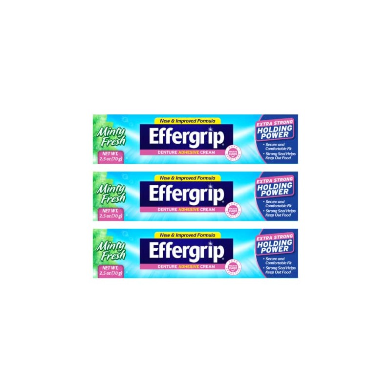 Effergrip Denture Adhesive Cream, Extra Strong Holding Power, 2.5 oz.