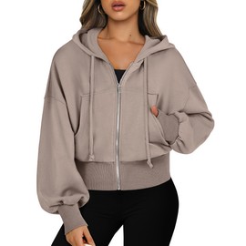 ANRABESS Women's Zip Up Hoodies Cropped Sweatshirts Full Zip Jackets 2024 Casual Fashion Fall Outfits Winter Clothes Khaki Small