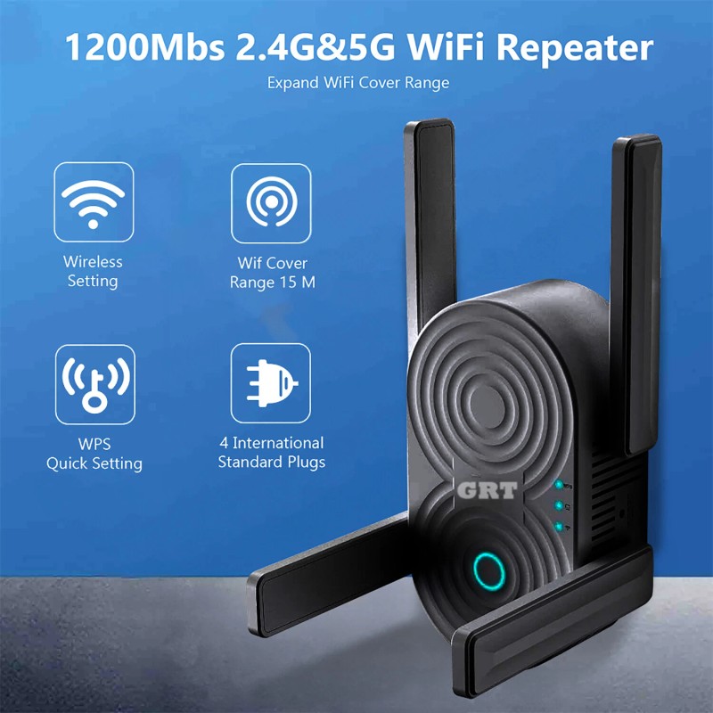 GRT Dual Band 1200Mbps Wifi Long Range Extender Booster Repeater