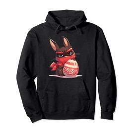 Colorful Easter Eggs Hunt Ninja Cat With Bunny Ears for Kids Pullover Hoodie