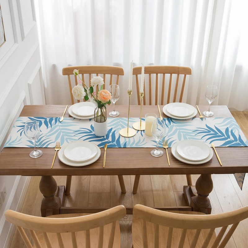 Table Runner Modern Living Room Table Runner Blue Leaves Table