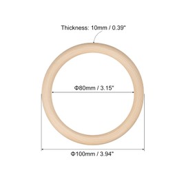 sourcing map 10Pcs 100mm(4-inch) Natural Wood Rings, 10mm Thick Smooth Unfinished Wooden Circles for DIY Crafting, Knitting, Macrame, Pendant