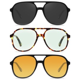 YDAOWKN Retro Square Aviator Sunglasses for Womens Mens Vintage 70s Double Bridge Sun Glasses