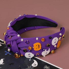 Gmmidea Women’s Halloween Headband Ghost Pumpkin Skull Embellished Wide Top Knot Headband Spooky Hair Accessories Halloween Holiday Cosplay Party Outfits Gifts