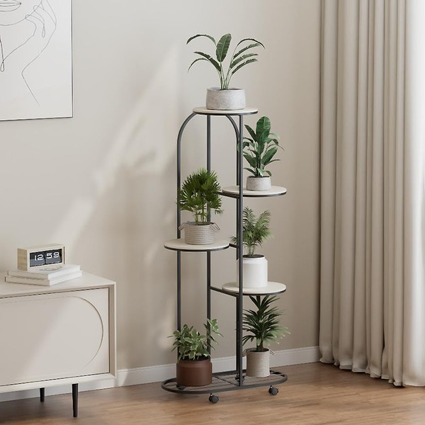 GarveeHome Metal Tiered Plant Stand with Wheels, 5-Tier Rolling Plant