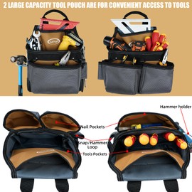 MELOTOUGH 28-Pocket Pro Framer's rig Combo Apron Tool Belt and Heavy Duty Padded Suspenders with Magnetic Desinger for Technician/Carpenter/and Electrician's Tools (Khaki)