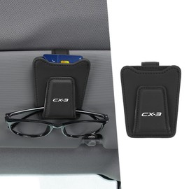 CX-3 Car Glasses Holder, CX-3 and CX3, Thin, Sunglass Holder, One Handed, Car Card, Parking Ticket Holder, Easy to Install, Glasses Clip, Car Storage, Magnetic, Leather, Sun Visor Mounted