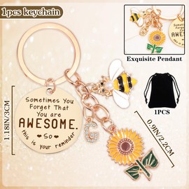 Inspirational Gifts for Women Friendship Keychain, Motivational Keychains with Sunflower Initial G Bee Accessories, Funny Birthday Gifts for Him Her Coworker Friend Daughter Son