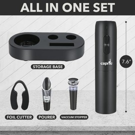 Cordless Wireless Wine Opener Set, USB-C Chargeable Wine Bottle Opener Kit with Foil Cutter, Wine Aerator Pourer and Vacuum Stopper, Electric Wine Corkscrew