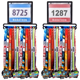 Moxweyeni 2 Pcs Medal Display Medal Hanger Display Marathon Medal Display Medal Hanger for Runners Square Shape Medal Holders with Bib Holder Wall Mounted Medal Hanger Gifts for Runners