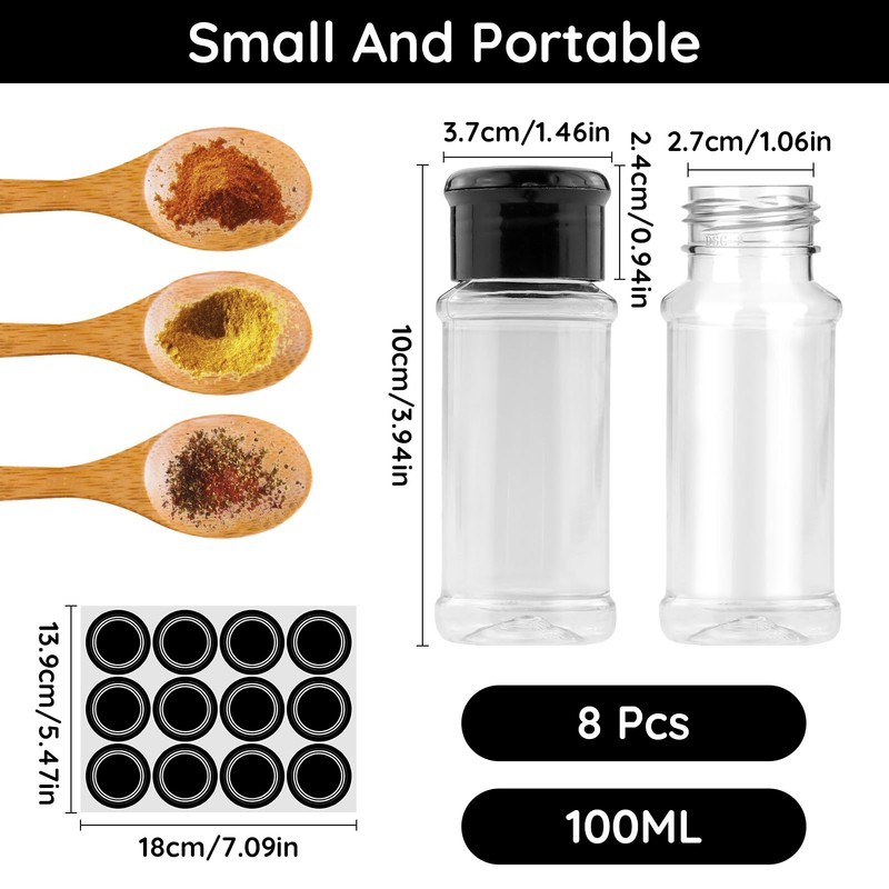 8 Stück Gewürzdosen, 100ml gewürzstreuer Kunststoff Gewürzdose Transparent Gewürzbehälter Gewürze