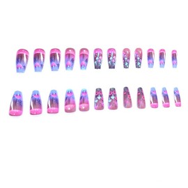 ONPRESS 24Pcs Mushroom Press on Nail Medium square coffin False Nails Flower Fantasy Ballet Shaped Fake Nails Mushrooms Pattern Full Cover Glue on Nails Colorful Artificial Stick on Nails for Women