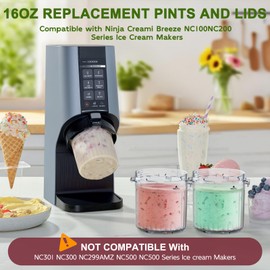 4 Pack Creami Pint Containers and Lids for Ninja, Compatible with Ninja Breeze NC100 NC200 Creami Maker Machine Accessories, BPA Free & Dishwasher Safe, Assorted Colors