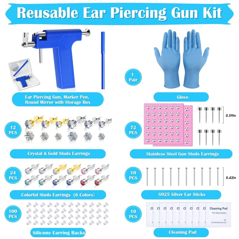 Ear Piercing Gun with Piercing Tools Kit, Professional Ear Nose