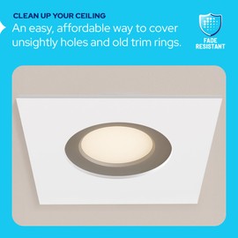 KastLite 12-Pack Custom Size White Goof Rings | Recessed Light Trim Ring for Oversized Ceiling Holes | .080" Thick Acrylic Cover Plate for Can Lighting, Ceiling Fans, Fixtures | Square w/Round Center