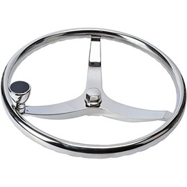 YaeMarine 3 Spoke 13-1/2" Dia Stainless Steel Marine Boat Steering Wheel with 5/8"-18 Nut and Turning Knob for Seastar and Verado