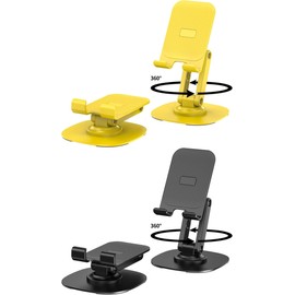 Abczxc 360 Degree Rotating Phone Holder, Foldable Metal Phone and Tablet Holder, Desktop Live Streaming Stand for Smartphones and iPads (Yellow)