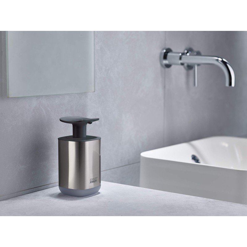 Joseph Joseph Presto Stainless-Steel Hygienic Easy-Push Soap Dispenser with Wide