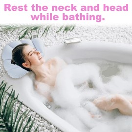 BSITSSS Inflatable Bath Pillow, Bath Pillows for Head and Neck Waterproof, Terry Cloth Bath Cushion, Shell Shape Bathtub Pillows, Bath Head Rest for Baths Soft Fits all Bathtub, Hot Tub and Home Spa