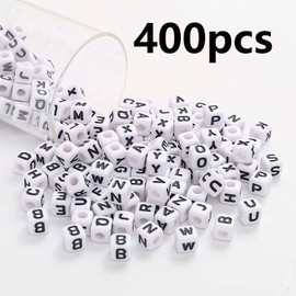 HERZWILD 8mm Black and White Acrylic Square Letter Beads White Cube Alphabet Beads Black Letter A-Z Mixed Plastic Shape Loose Beads Mini Size Pony Seed Beads for Making Jewelry, Necklaces