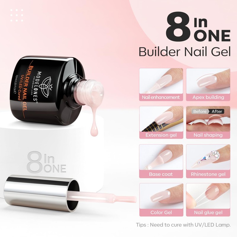 Modelones Builder Gel Set, 2 Pcs 10ml Clear Pink Builder