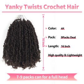 Shoobidoo 9 Packs Yanky Twist Crochet Hair 16 inch Pre-twisted Passion Twist Crochet Hair Micro Spring Twist Crochet Hair Extensions Suitable for black women.
