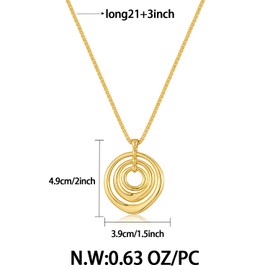 CLASSYZINT 18K Gold Plated Necklace Three Circle Pendant Necklace Boho Sweater Necklace For Women Fashion Jewelry Gift