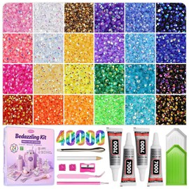 Fournine 40000Pcs Resin Jelly Rhinestones for Bedazzling Kit | 24 Colours, 3mm Multicolor Flatback Rhinestones, with 4Pcs Glue and Tools, Bedazzle Kit for Crafting Book Makeup Shoes