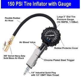 YOTOO Recoil Air Hose Kit with Tire Inflator Gauge, 1/4" Industrial Quick Coupler and Plug for tire infaltion and air Tools