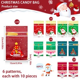 YeahBoom Pack of 60 Christmas Gift Bags, 6 Design Gift Bags Christmas, Candy Bags, Christmas Cookie Bags, Party Bags, Gift Bags Christmas, Christmas Treat Bag
