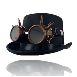 Stylex Party Steampunk Black Top Hat with Retro Spike Goggles Fancy Dress Costume