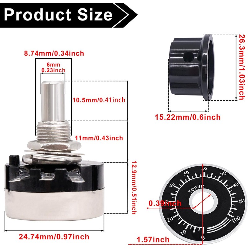 Taiss 2pcs RV24YN20S 10K Potentiometer Single Turn Carbon Film Rotary