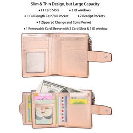 AINIMOER Women's RFID Blocking Leather Small Compact Bi-fold Zipper Pocket Wallet Card Case Purse with id Window (Lichee Champaign Gold)