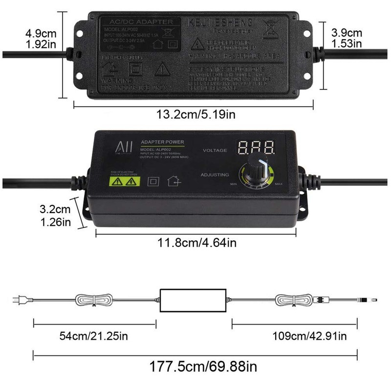 AlloverPower 3V - 24V 1.5A 36W Universal Adjustable DC Power