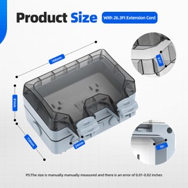 Outdoor Power Outlet Box with 26.3Ft Extension Cord, NEMA 5-15R, IP66 Waterproof Outlet Box 14AWG Wire Double Socket with Lockable Cover & LED Indicator for Garden & Outdoor Use