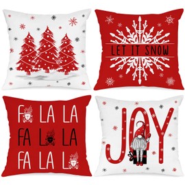Lanpn Christmas Cushion Covers 40x40 Set of 4, Merry Christmas Xmas Winter Decorative Holiday Throw Pillow Cases 16x16 for Outdoor Indoor Farmhouse Home House Room Couch Decor (Red)