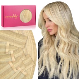 WENNALIFE Invisi Edge & Classic Tape in Hair Extensions Human Hair, 16 Inch 100g 40pcs(20pcs Invisi Edge & 20pcs Classic) Light Blonde Highlighted Golden Blonde Invisible Injected Remy Hair Seamless