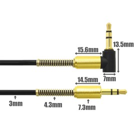 ANE Stereo Mini Plug Cable Elastic Coil Cord Black 38cm-100cm 3 Pole Gold Plated Terminal L Plug (Black)