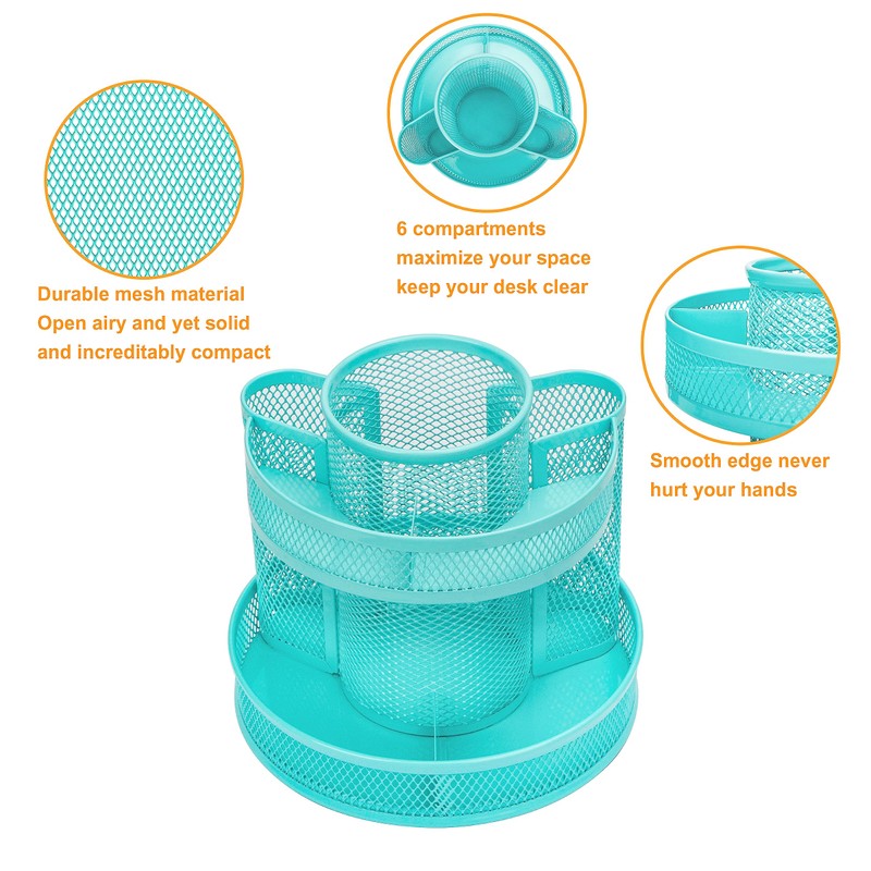 Annova Mesh Desk Organizer Rotate with 5 Compartments Round Spinning